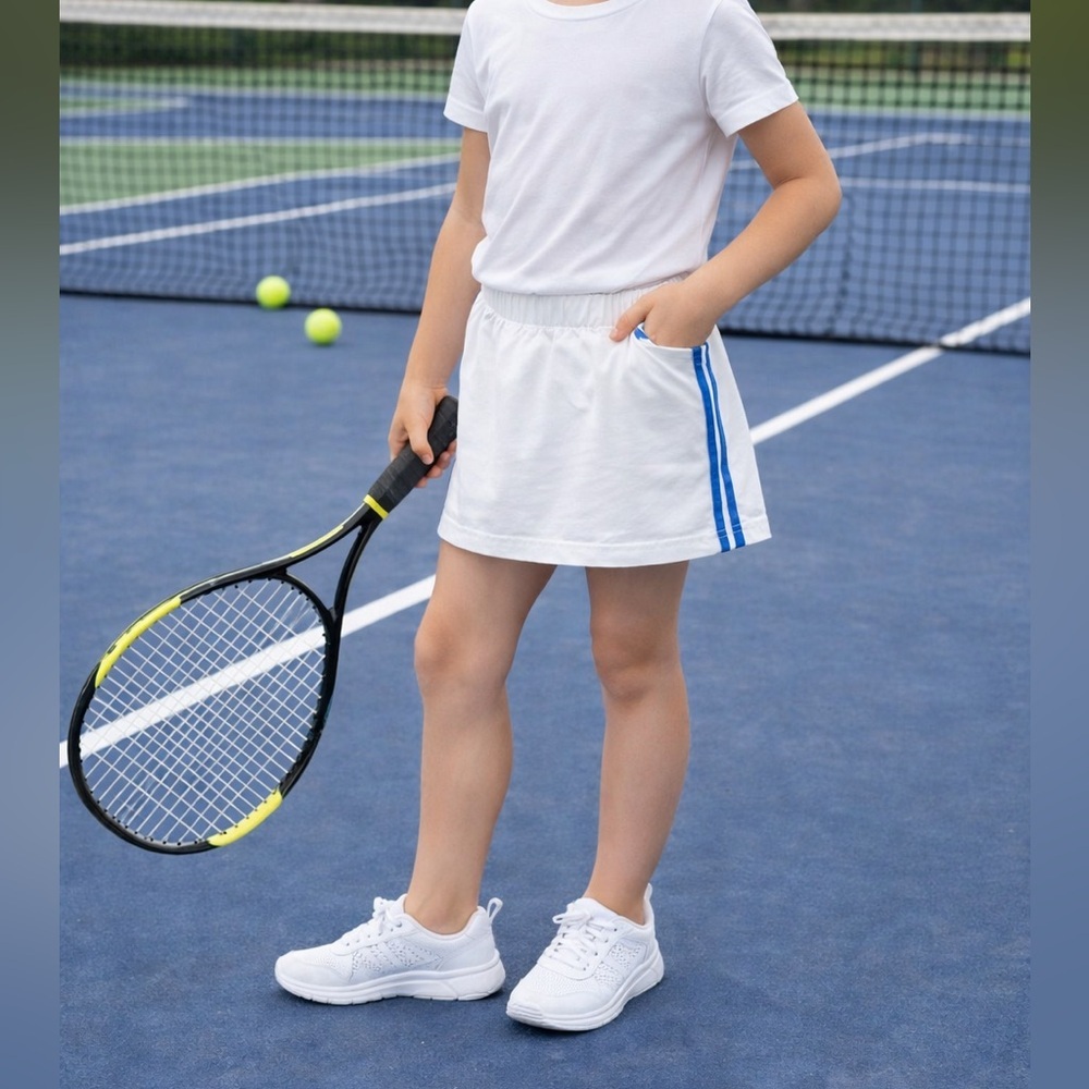 Old Navy Girls White Athletic Skort | Blue Stripe | Size 8